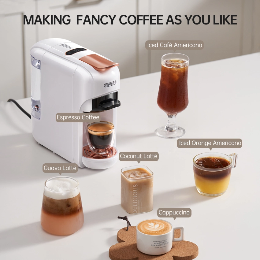 5-in-1 Automatic Capsule Coffee Machine - Hot & Cold, 7-Level LED, Multi-Capsule Compatible