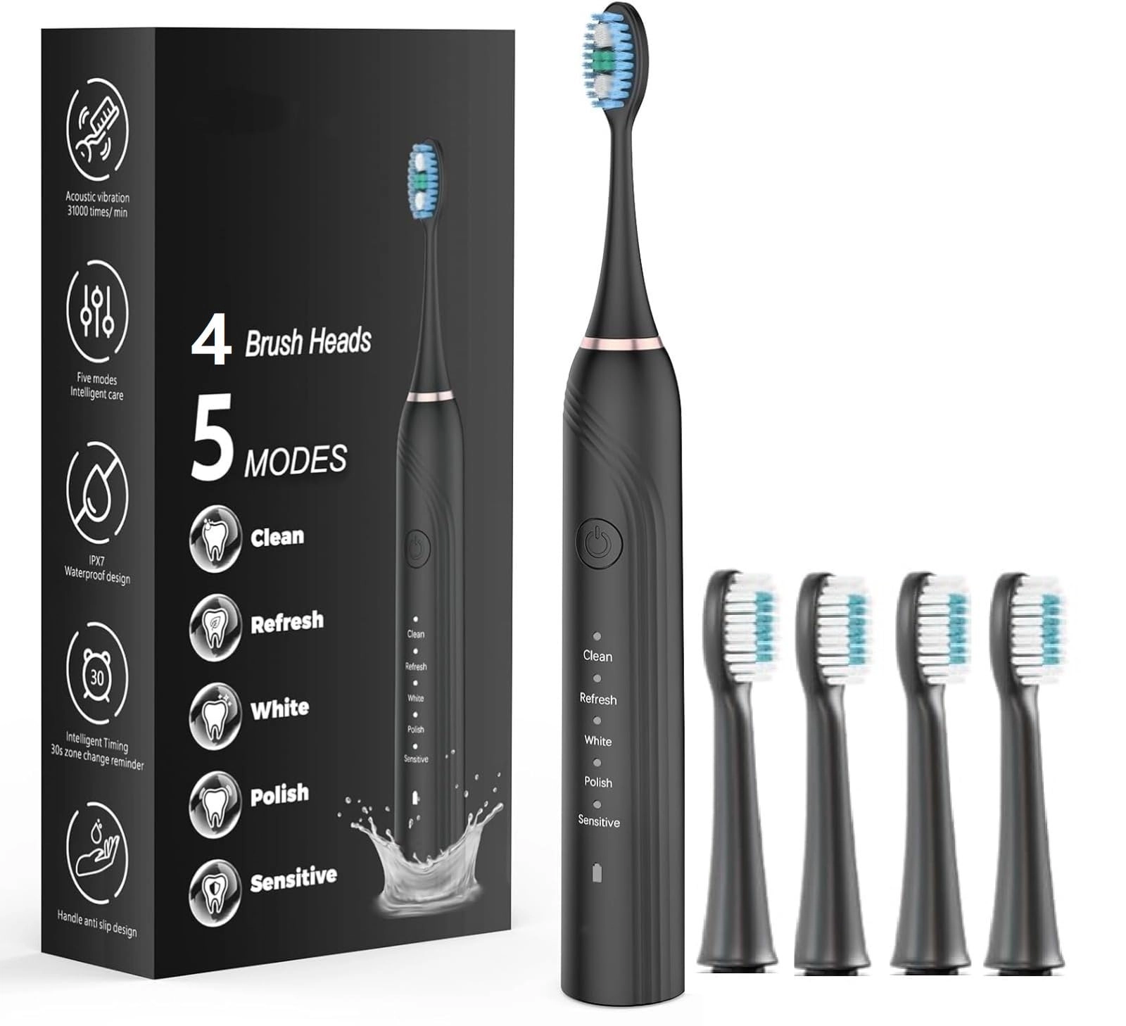 VBR Traders Electric Toothbrush - Ultrasonic USB Rechargeable 4 Brush Heads