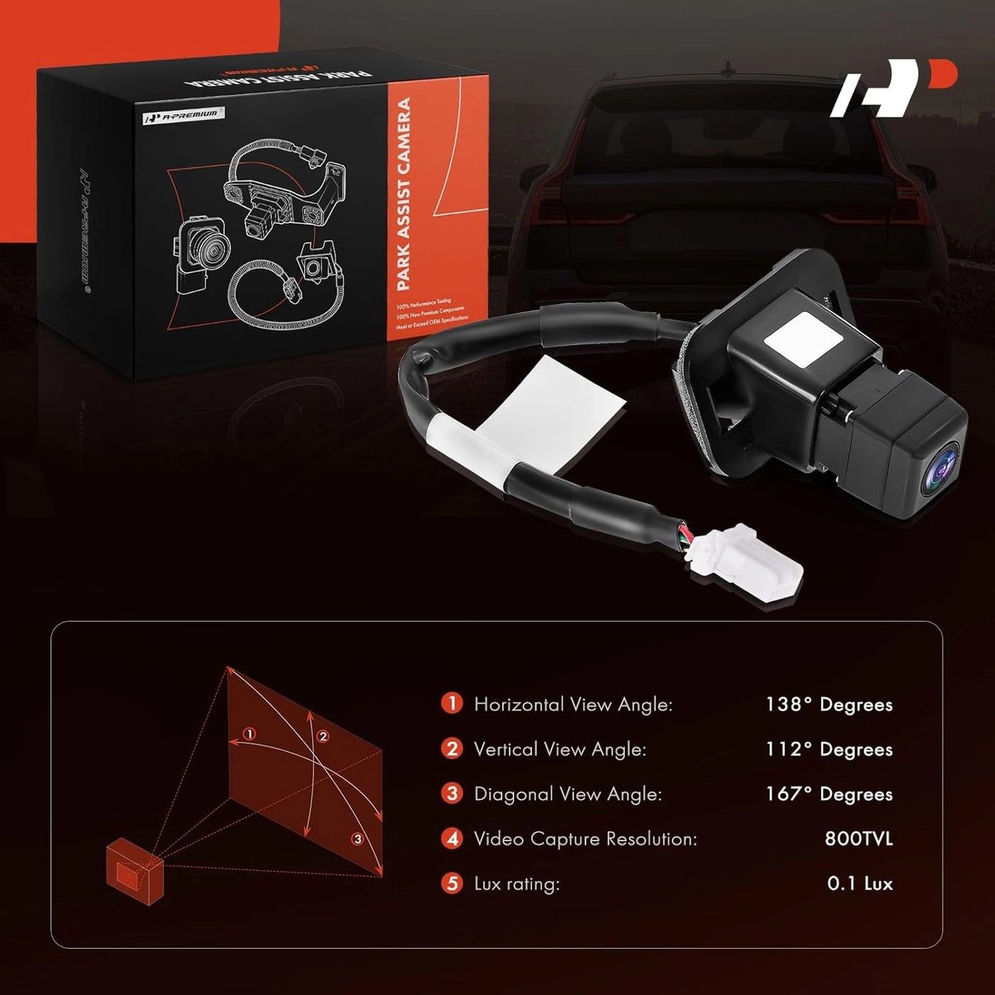 Park Assist Camera - Honda Civic 2013-2015 Coupe OE Replacement 130° detection angle