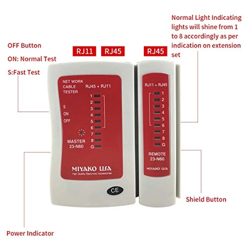 Network Cable Tester - RJ-11 RJ-12 RJ-45 Straight Crossover