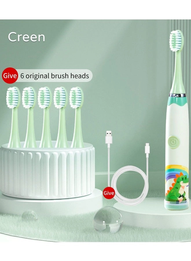 Ultrasonic Electric Children's Toothbrush - Super Soft Waterproof USB Charging 6 Heads