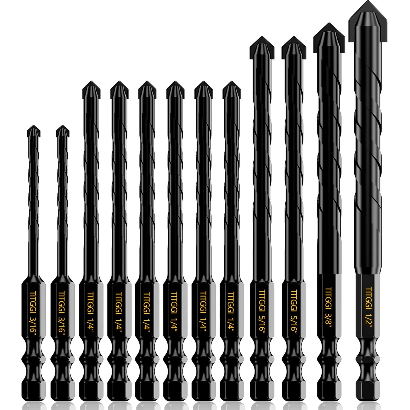 TITGGI Masonry Drill Bit Set - Carbide 12PCS 3/16"-1/2"