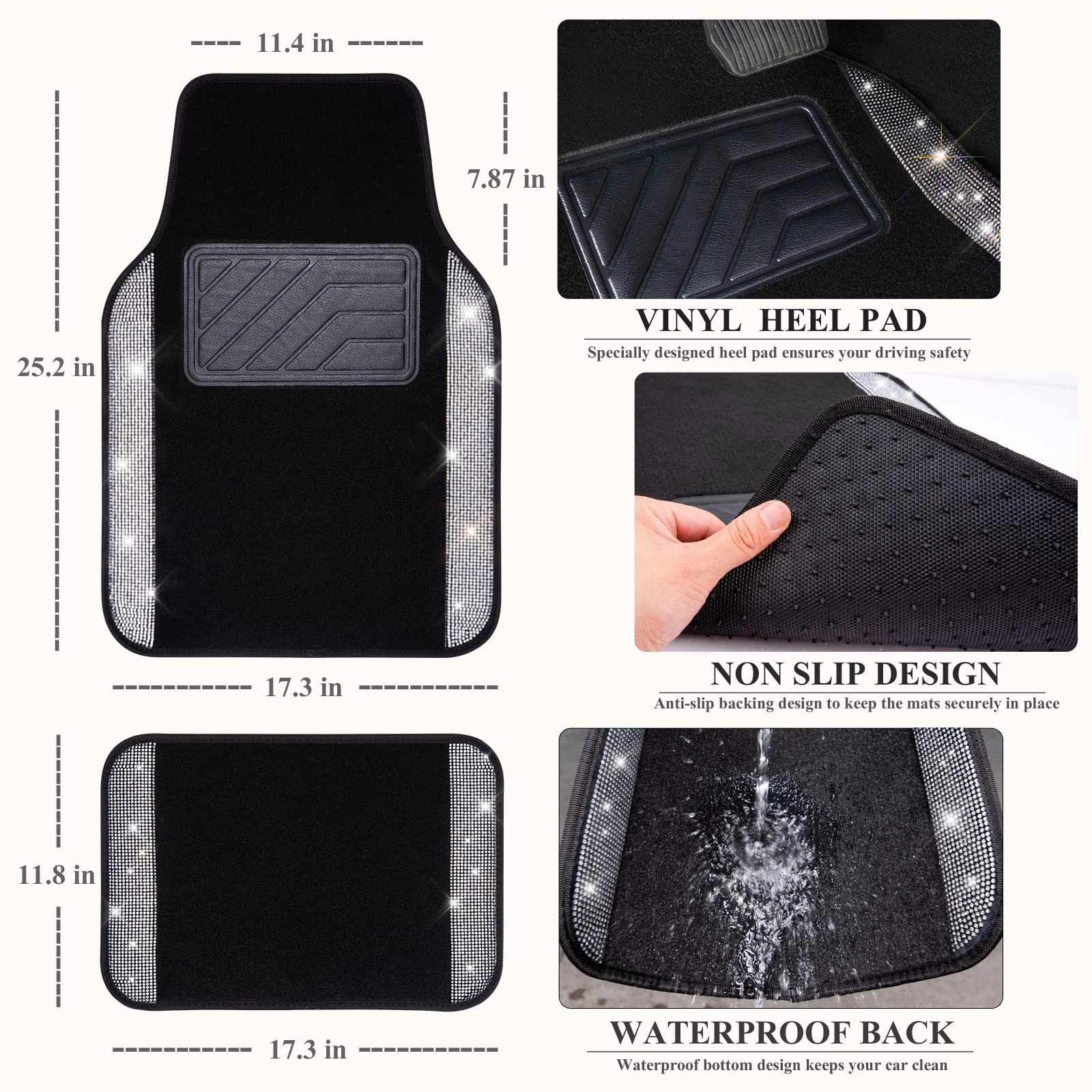 Bling Diamond Car Mats - 4.0 Count Universal Fit