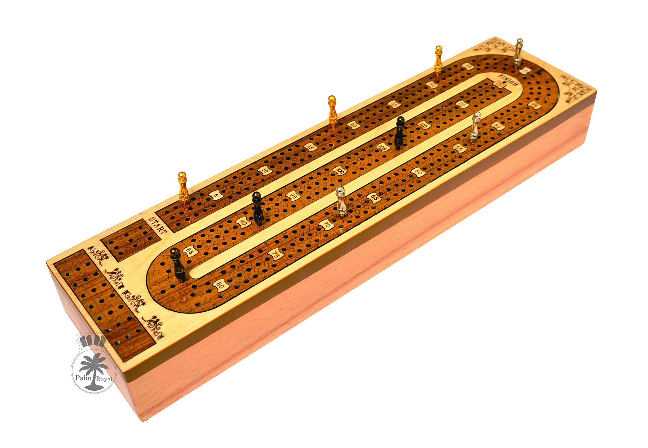 PALM ROYAL HANDICRAFTS 3 Track Cribbage Board - 29 shape Blood wood / Maple