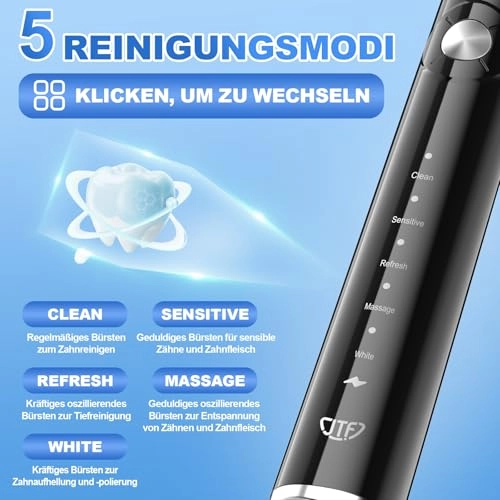 P200 - Sonic Electric Toothbrush 6 Replacement Brush Heads 12H Charge
