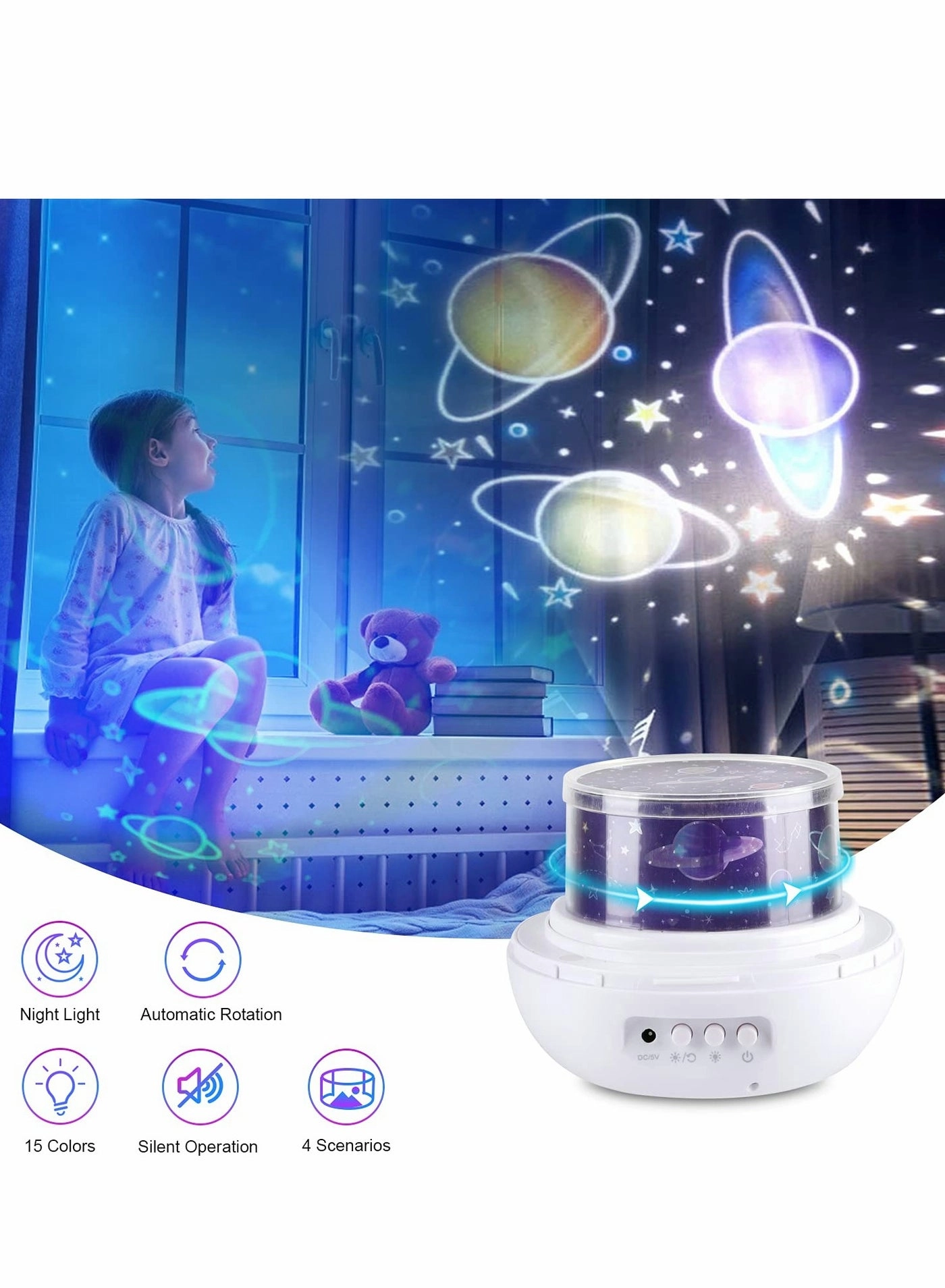 Night Light Projector - 4 x AAA batteries USB cable White