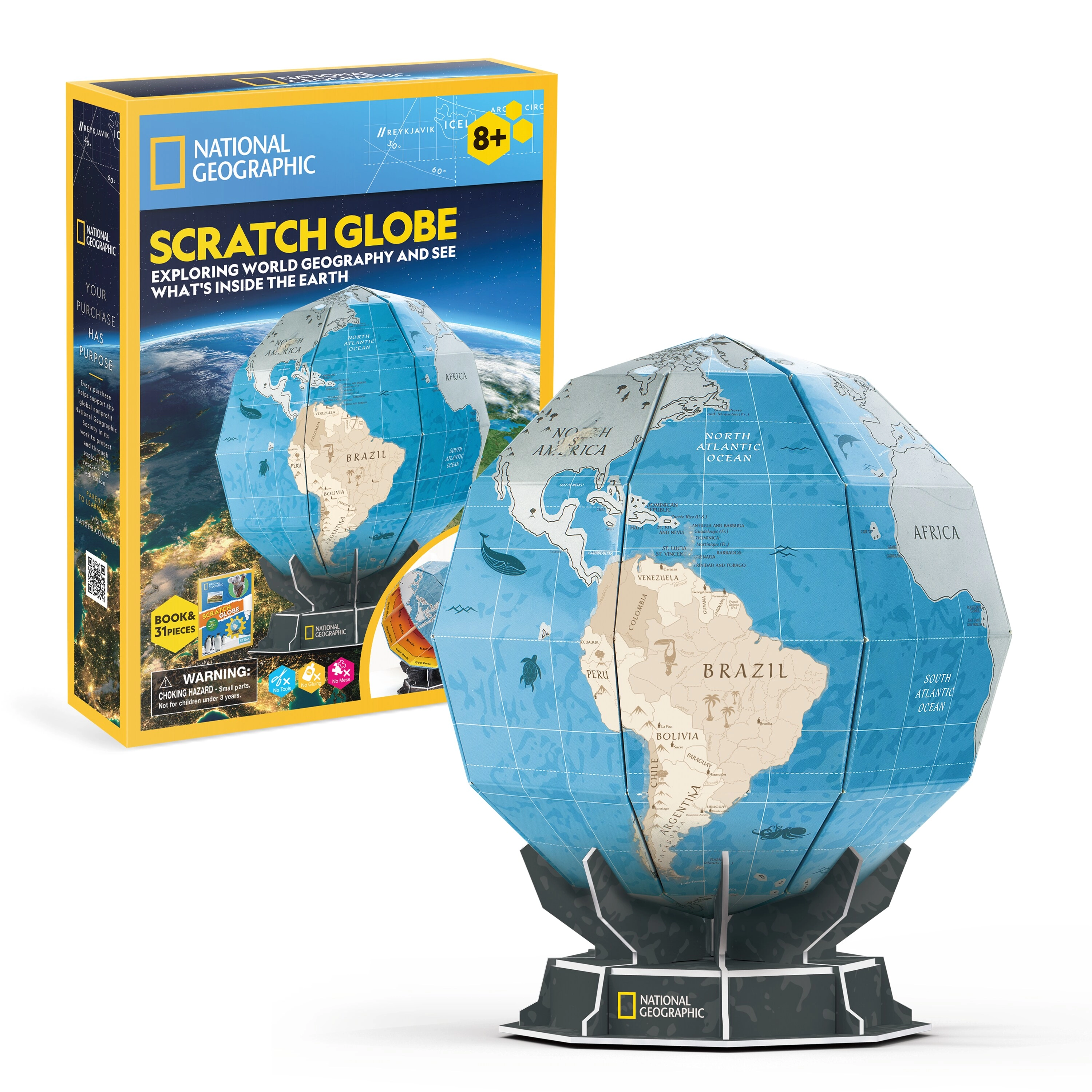 CubicFun National Geographic Scratch Globe 3D Puzzle (DS1082H) - 31 pcs, LED