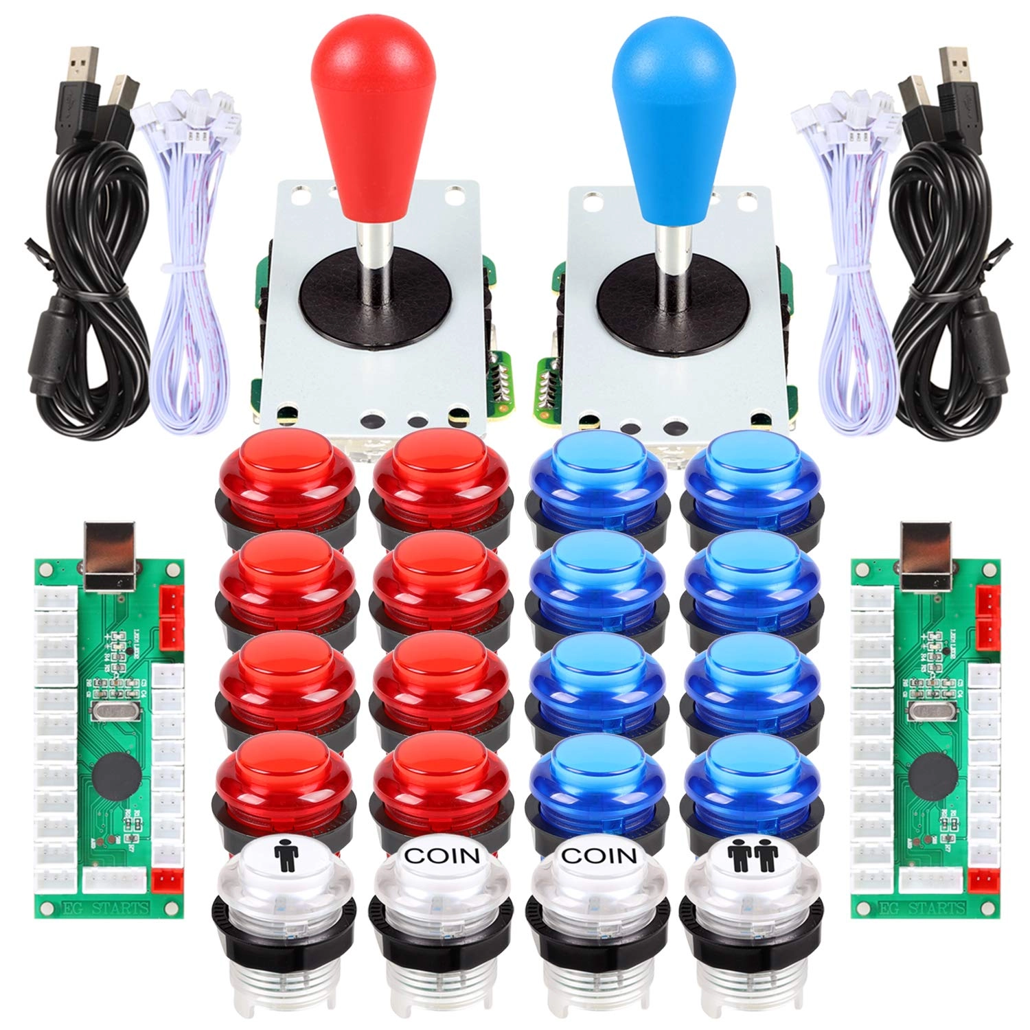 Fosiya LED Arcade Joystick Buttons Kit - Red + Blue Kits Windows PC MAME Raspberry Pi