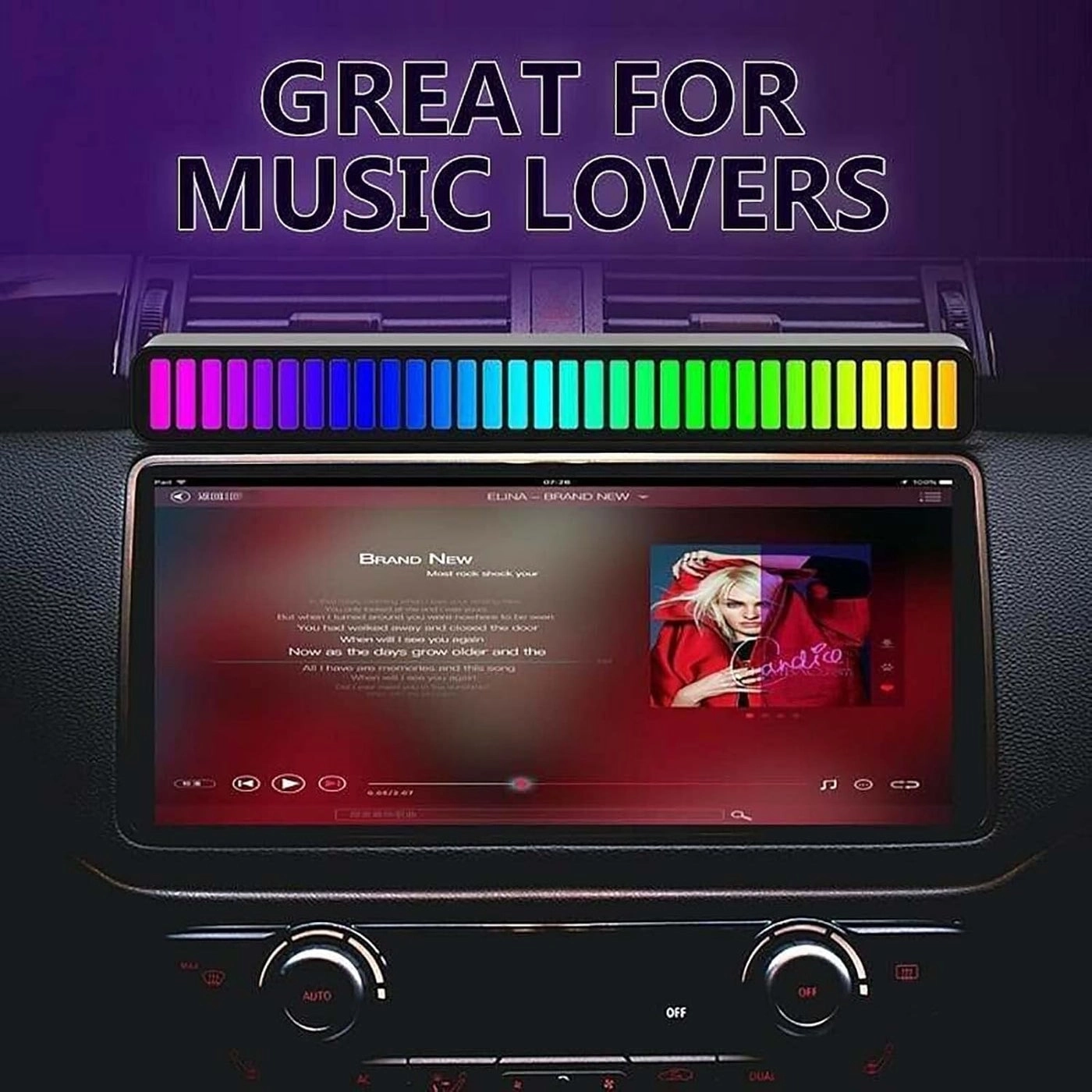 RGB Sound Reactive LED Light Bar - White Black Silver