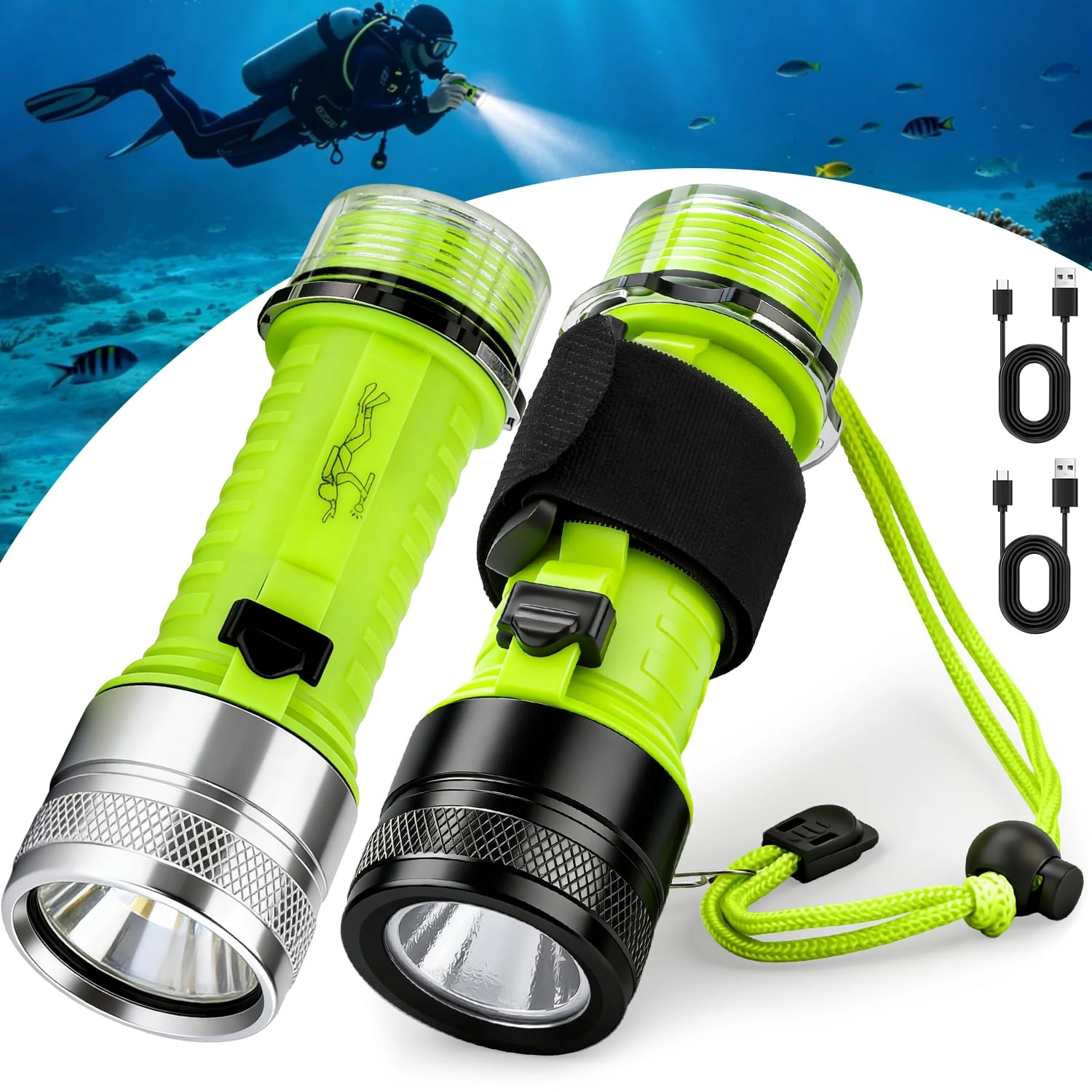 FISHOAKY DR045 - 1500 Lumens IPX8 Waterproof Rechargeable