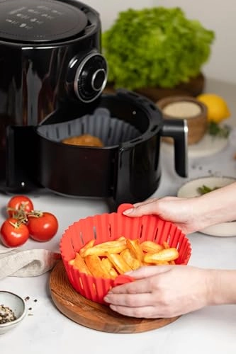 Reusable Silicone Air Fryer Liner - 6.7 Inches Red 2 Pack