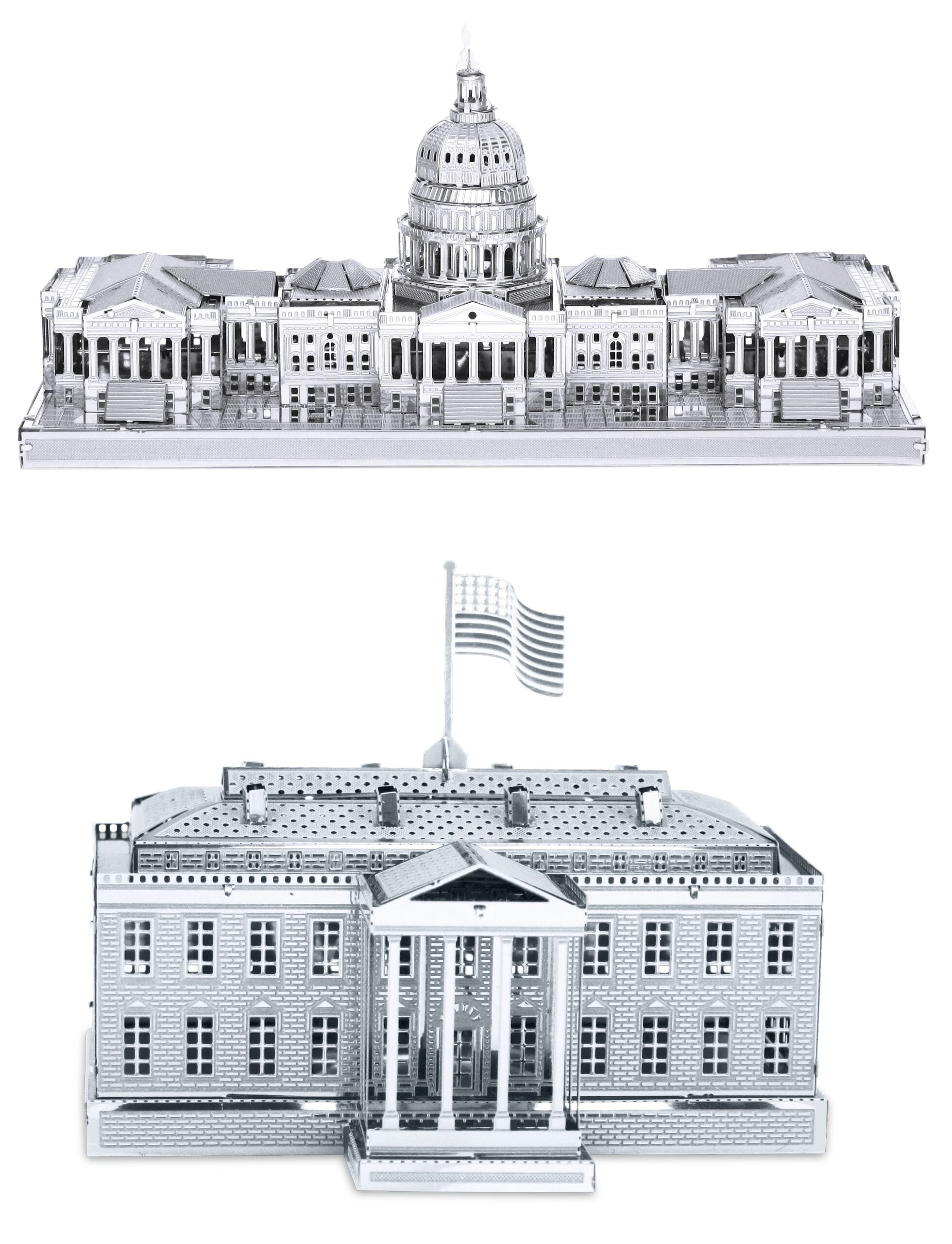 Fascinations U.S. Capitol Building - 4.21 L x 1.57 W x 1.97 H inches + White House - 2.95 L x 2.56 W x 2.44 H inches