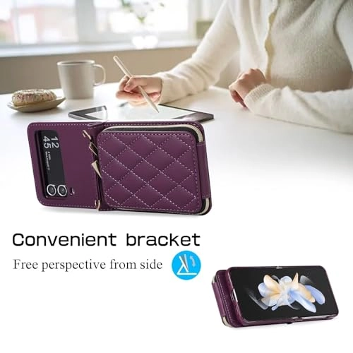 Miagon Case - Faux Leather Zipper Purse Wallet Phone Cover for Samsung Galaxy Z Flip4