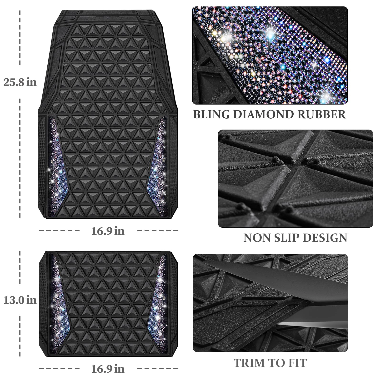 Bling Diamond Car Mats - 4.0 Count Universal Fit