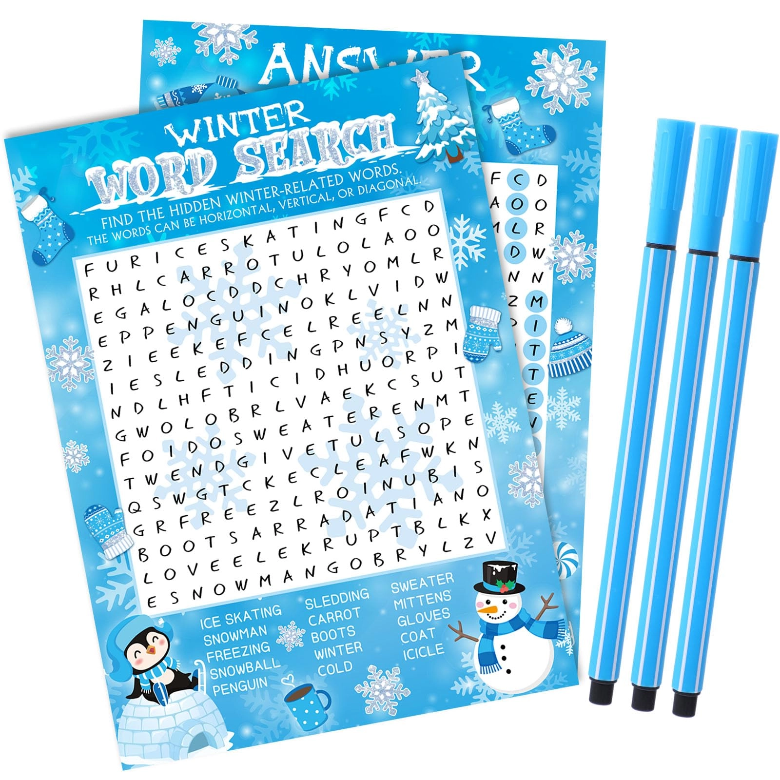 Christmas Word Search Game Card Set - English 12 years and up 41 Pcs