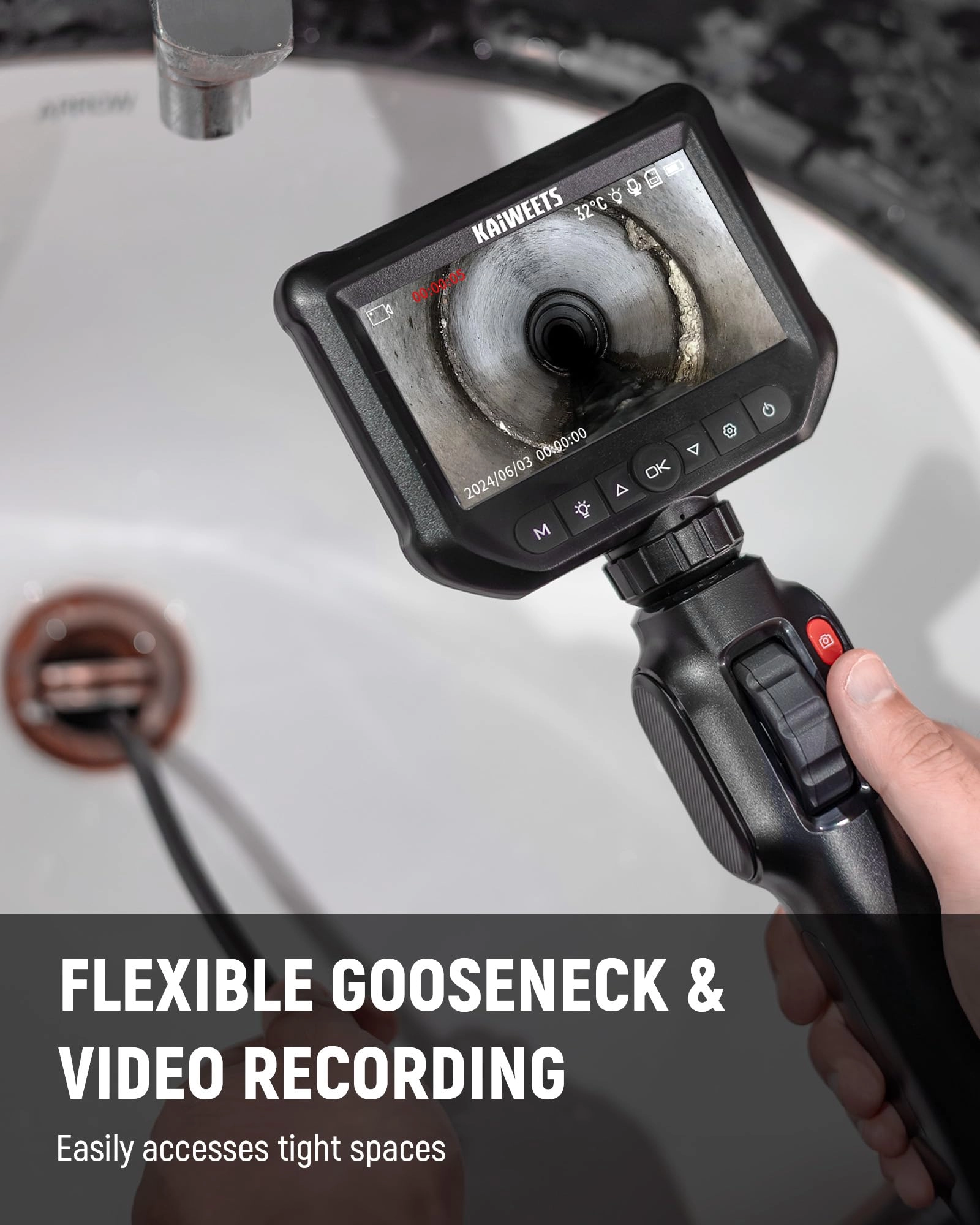 Two-Way Articulating Borescope Camera - 0.25in 5.3FT