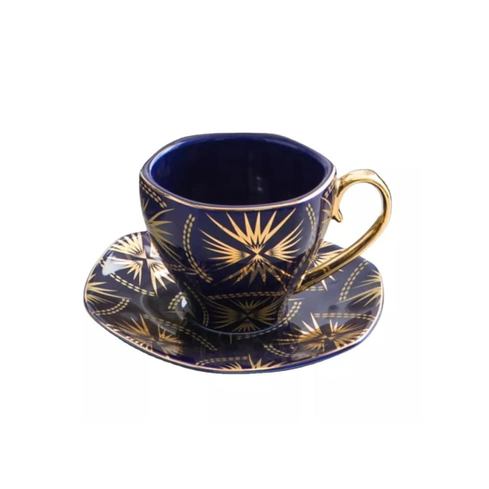 XIANGYU PLAY Royal Luxury Arabic Tea Cup Set - Gold Handle With Saucers