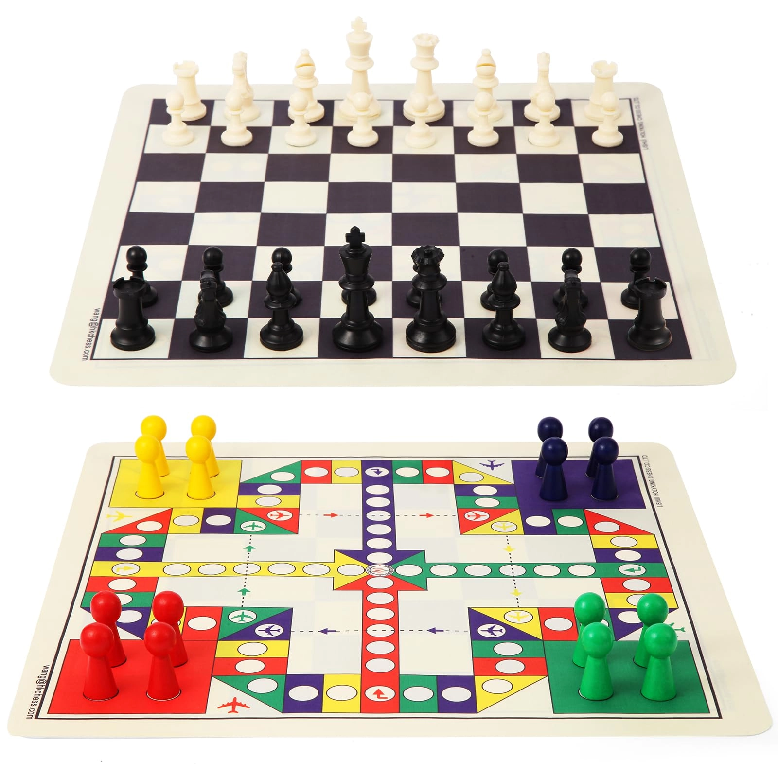 HOLYKING 2-in-1 Chess & Parcheesi - Foldable Fabric Travel Board with Pieces & Dice
