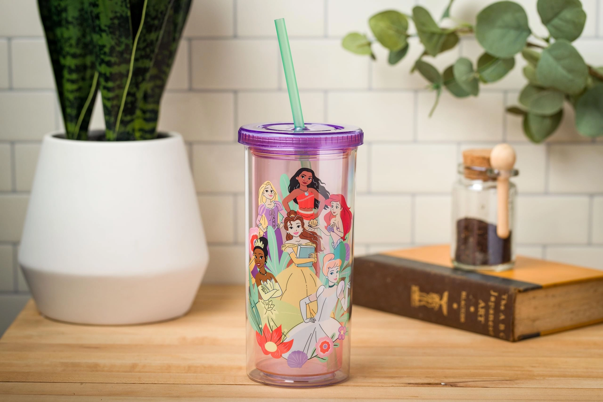 Disney Princess Reusable Cup - Floral Lid Straw