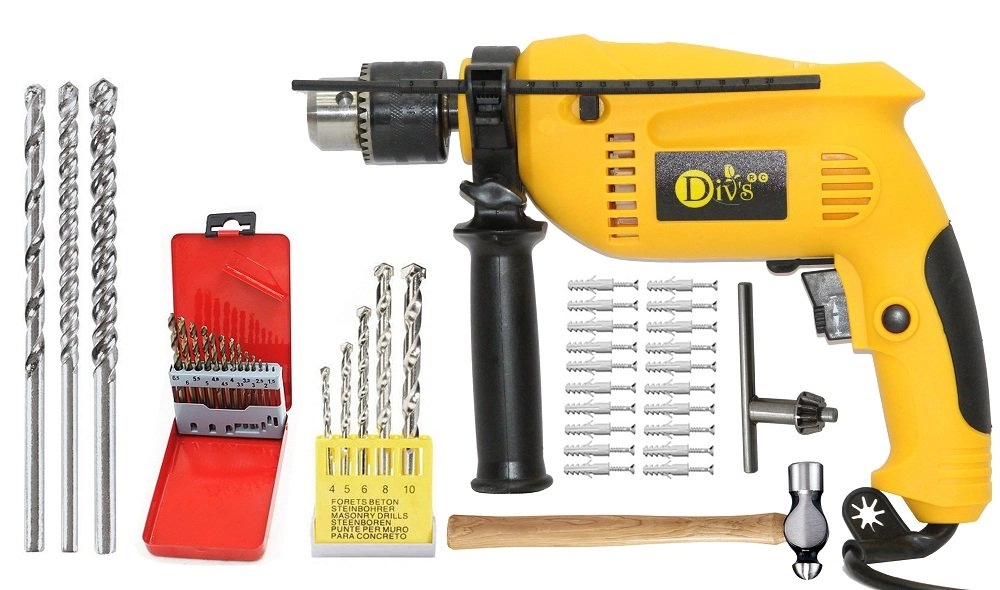 China Electric Drill Machine - 13mm + 13 PCS HSS Drill Set + 5 Pcs Wall Masonry Set