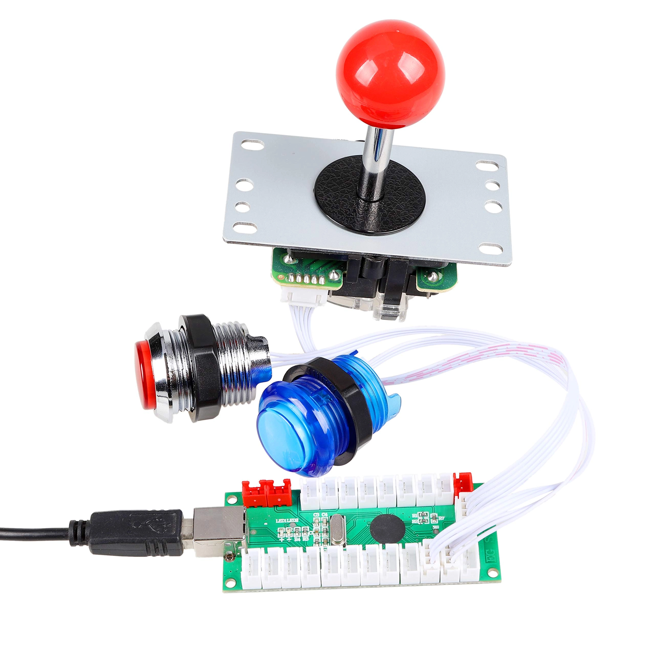 2 PLAYER ARCADE DIY KIT USB ENCODER + 8 WAYS STICKER + CHROME LED ILLUMINATED PUSH BUTTON