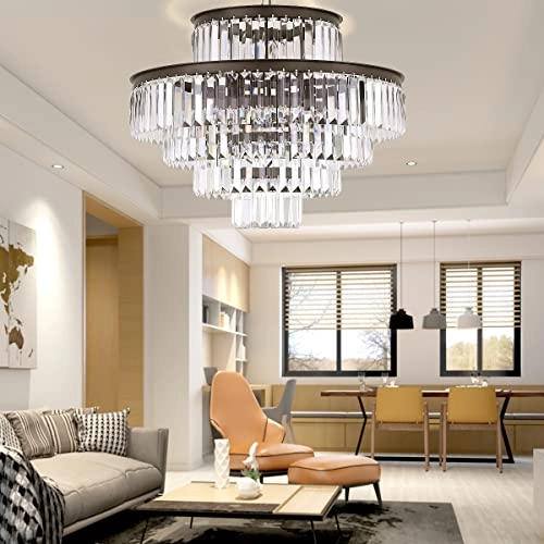 Round Hanging Style Crystal Chandelier - Dimmable