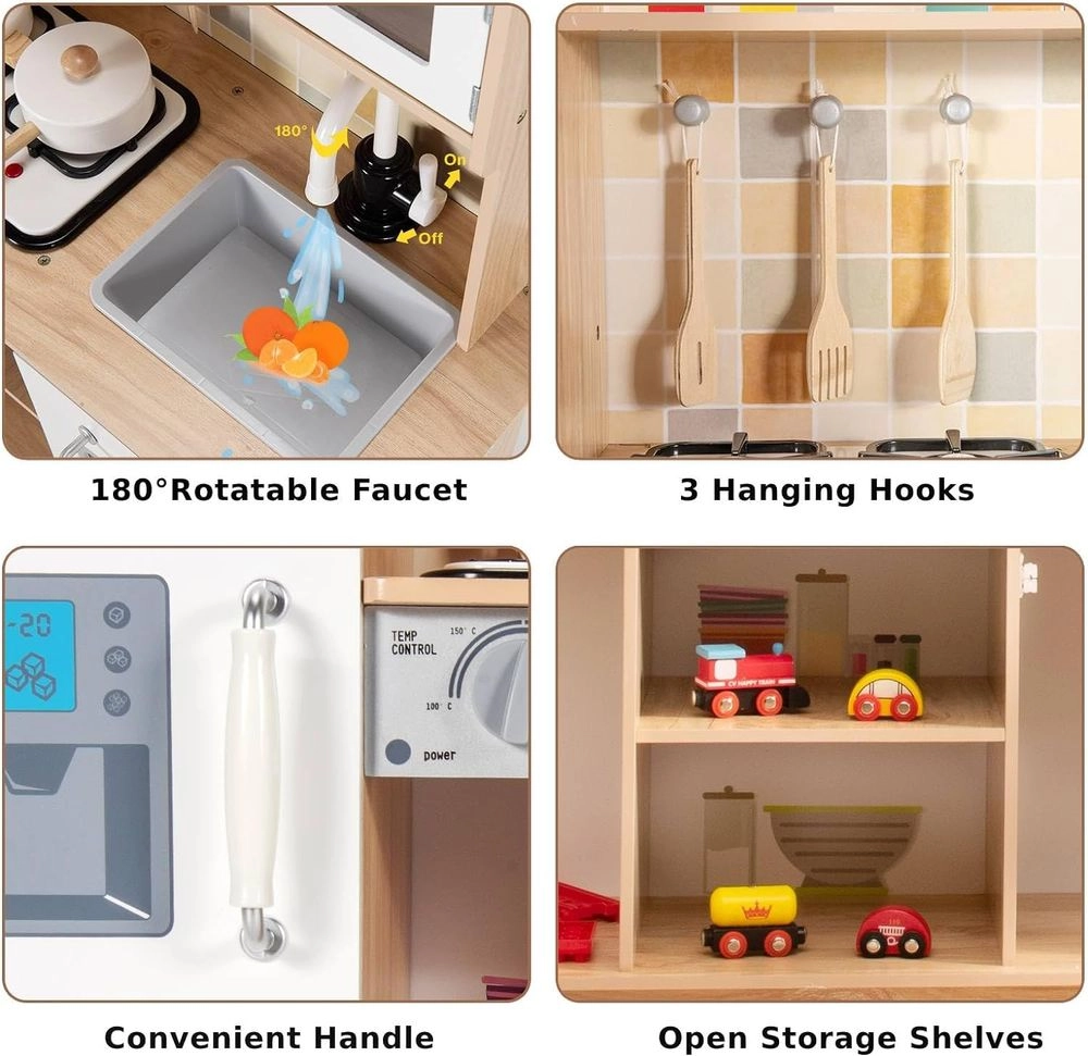 Kids Wooden Kitchen Pretend Playset (5551007-W08308)