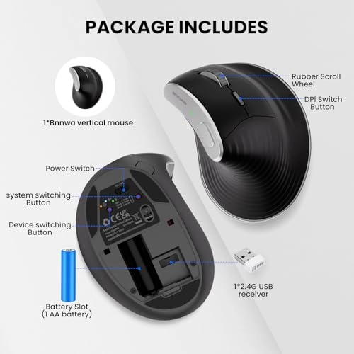 Vertical Ergonomic Mouse - Bluetooth 2.4G