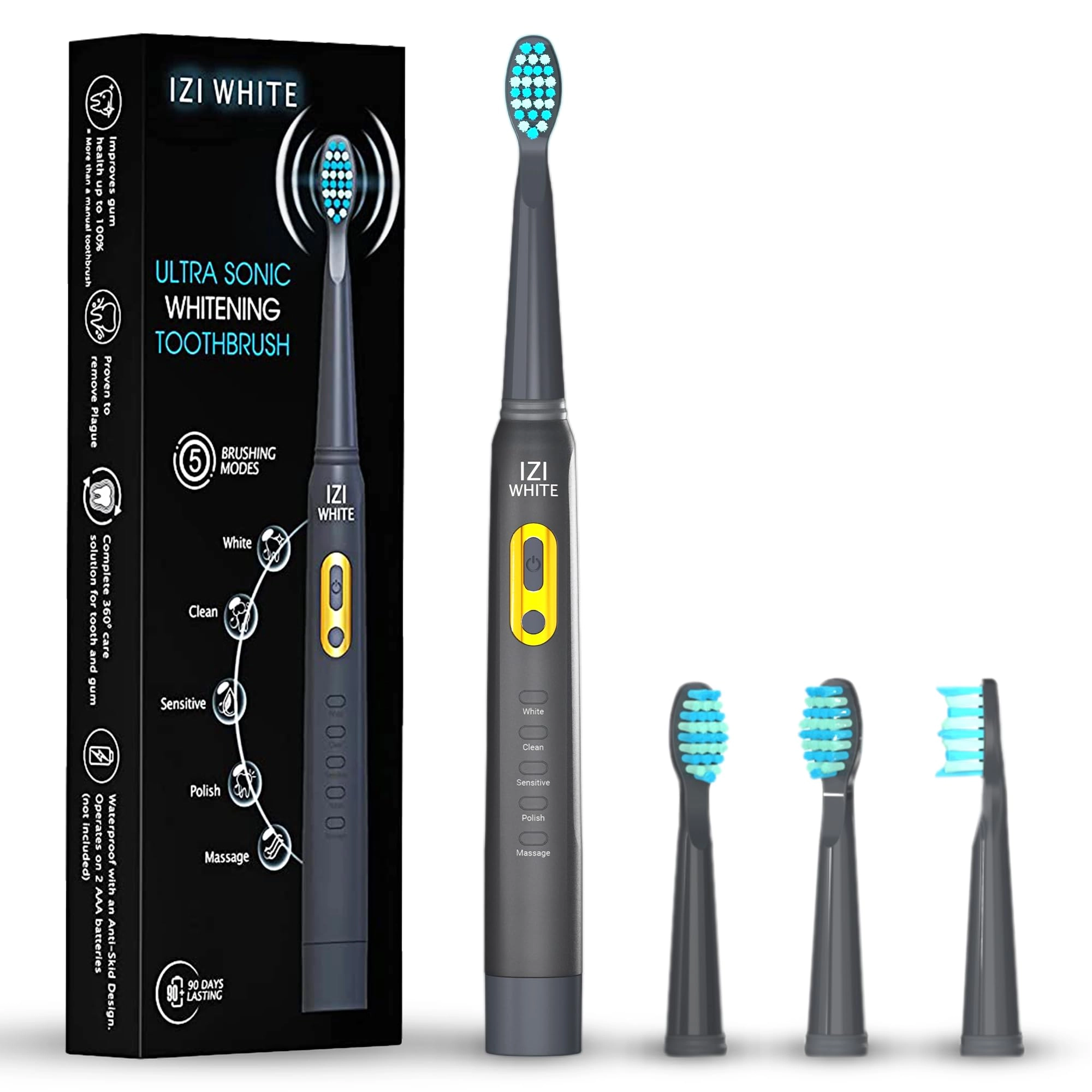 IZI White - Ultra Sonic 40000 strokes/min 5 brushing modes 4 Brush Heads