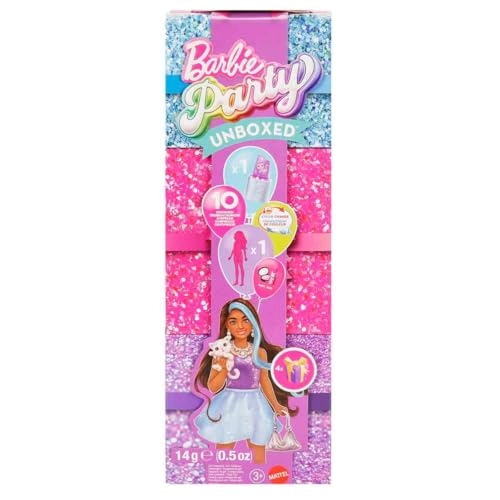 Barbie Party Unboxed Glam Party Series - 10 Surprises Purple Glitter Colour Changing Ages 3+