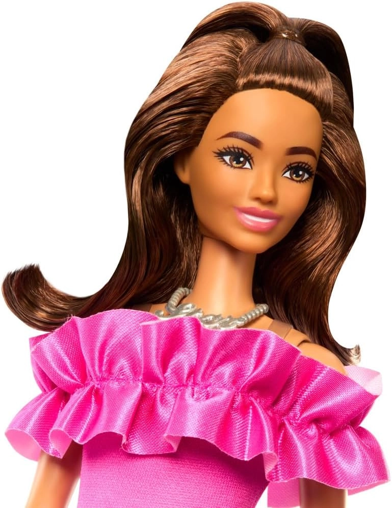 Barbie Fashionistas - #217 Brown Wavy Hair Pink Dress Ages 3+