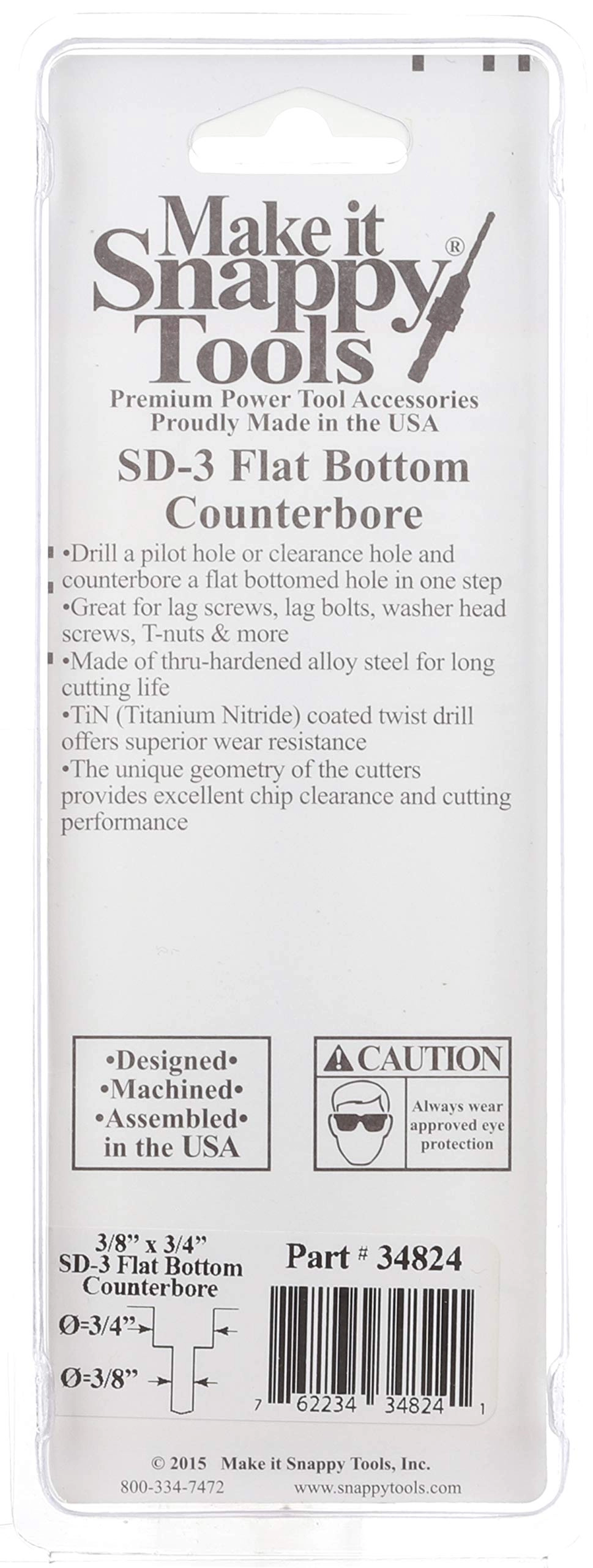 3-Flute Flat Bottom Counterbore - Tin Coated 3/8 Inch