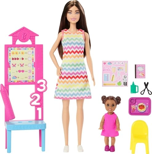 Barbie Teacher Doll - Brunette Printed Dress Ages 3+ Set