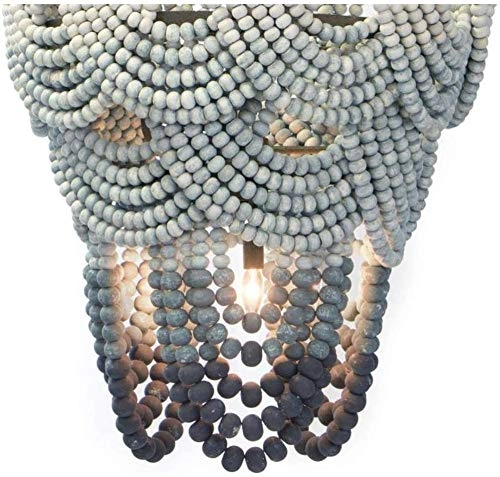 8-Lights Wood Beaded Chandelier - E14 Birch Wood