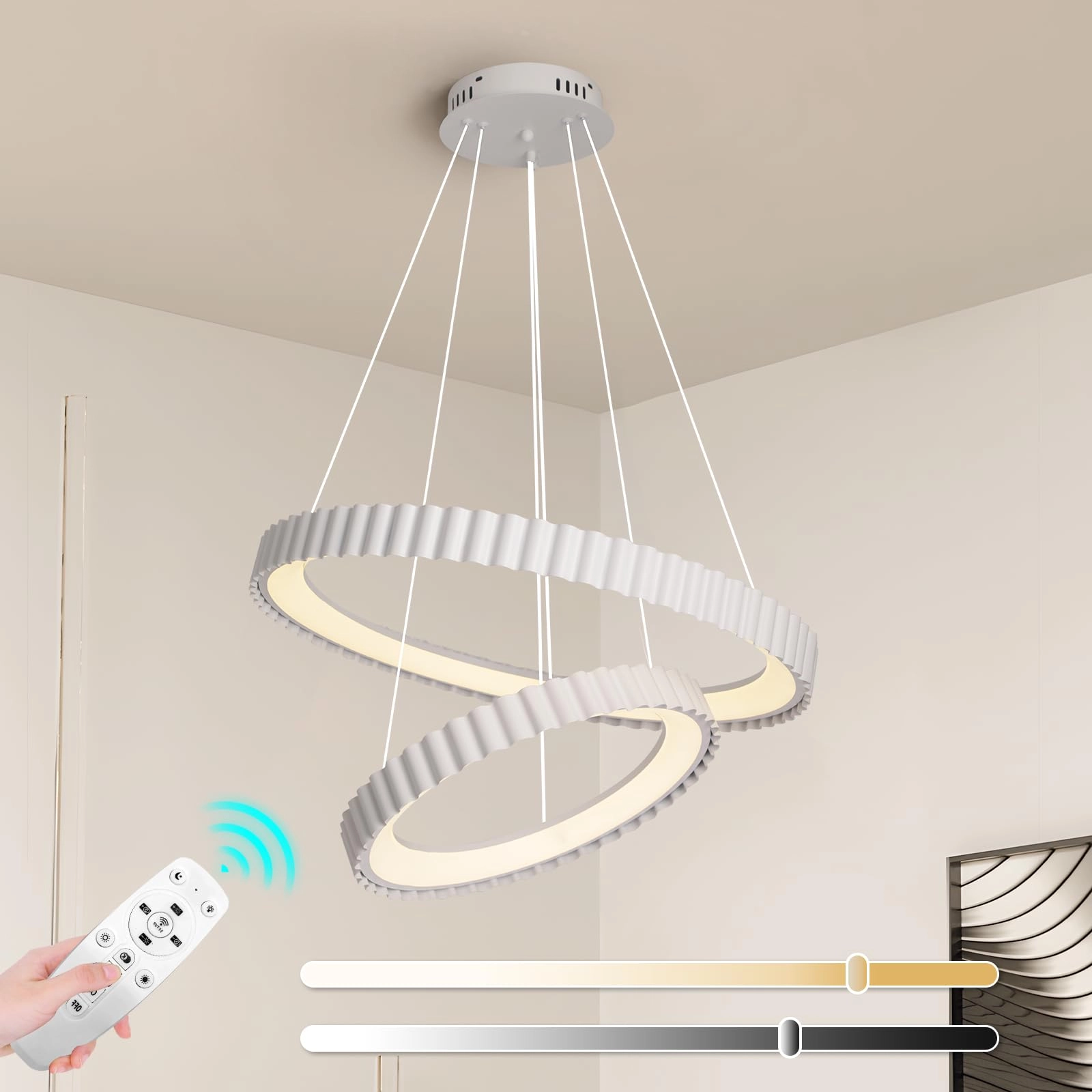 Double Circle LED Chandelier - 3000K–6000K Dimmable