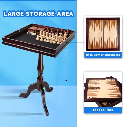 3-in-1 Chess Checkers Backgammon Table - Wood