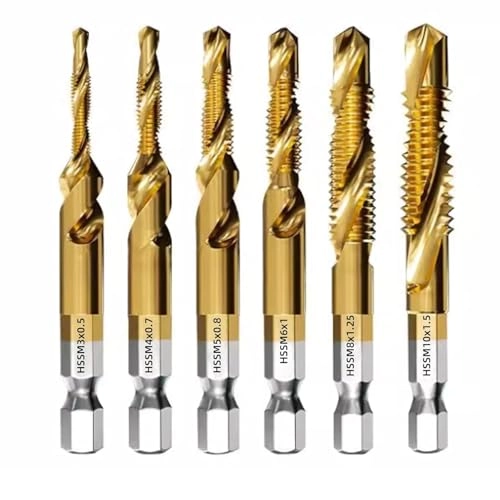 Combination Drill and Tap Set - 6 Piece Titanium Coated M3-M10
