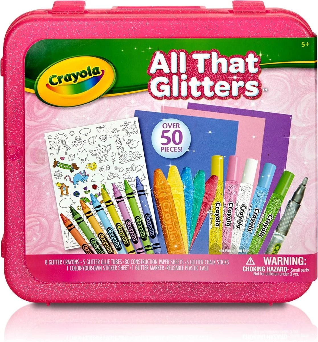 All That Glitters Art Case - 8 Glitter Crayons 5 Glitter Glue Tubes 5 Glitter Chalk Sticks 1 Glitter Marker 1 Color-Your-Own Sticker Sheet 30 Sheets of Construction Paper