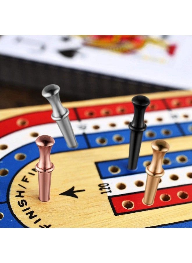 Cribbage Board - 3-Track Colour Coded Real Pine + Deck of Cards + Cribbage Pegs - Metal