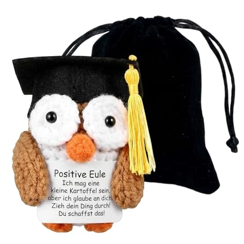 Owl Lucky Charm Graduation 6.8 cm Plush - Handmade + Bag