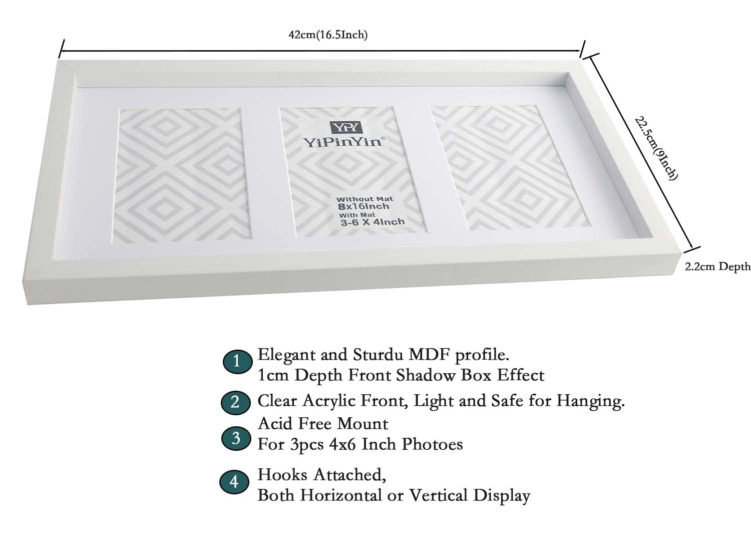 Triple Multi Photo Frame - 2-4x6''+5x7'' 3