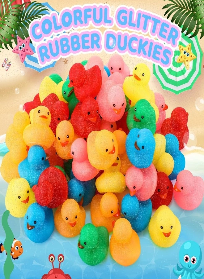 60 Pcs Glitter Rubber Ducks - 2" Colorful
