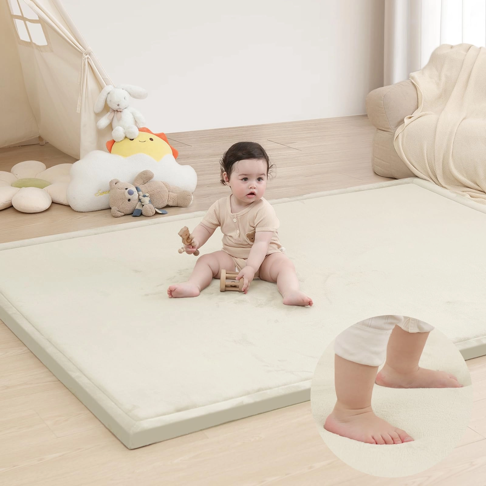 Baby Activity Play Mat - 79"x118" 1.3" Thick Cream