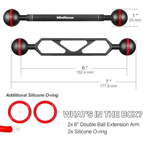 6" Double Ball Aluminum Extension Arm - 1" Ball CNC Aluminum Pack