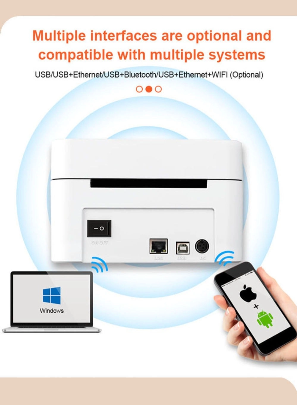 Thermal Label Printer - USB Bluetooth Connection Paper Slot