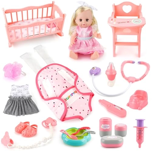 SUKIPIN Baby Doll Playset - 14 inch with Accessories