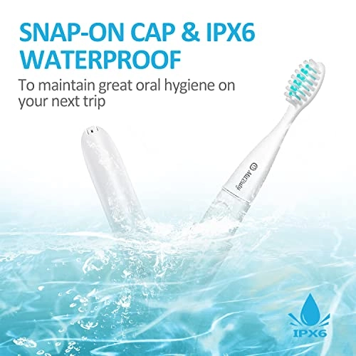 Travel Electric Toothbrush - IPX6 Battery Operated 4 Brush Heads