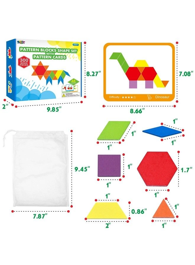 Wooden Pattern Blocks Set - 300 pieces