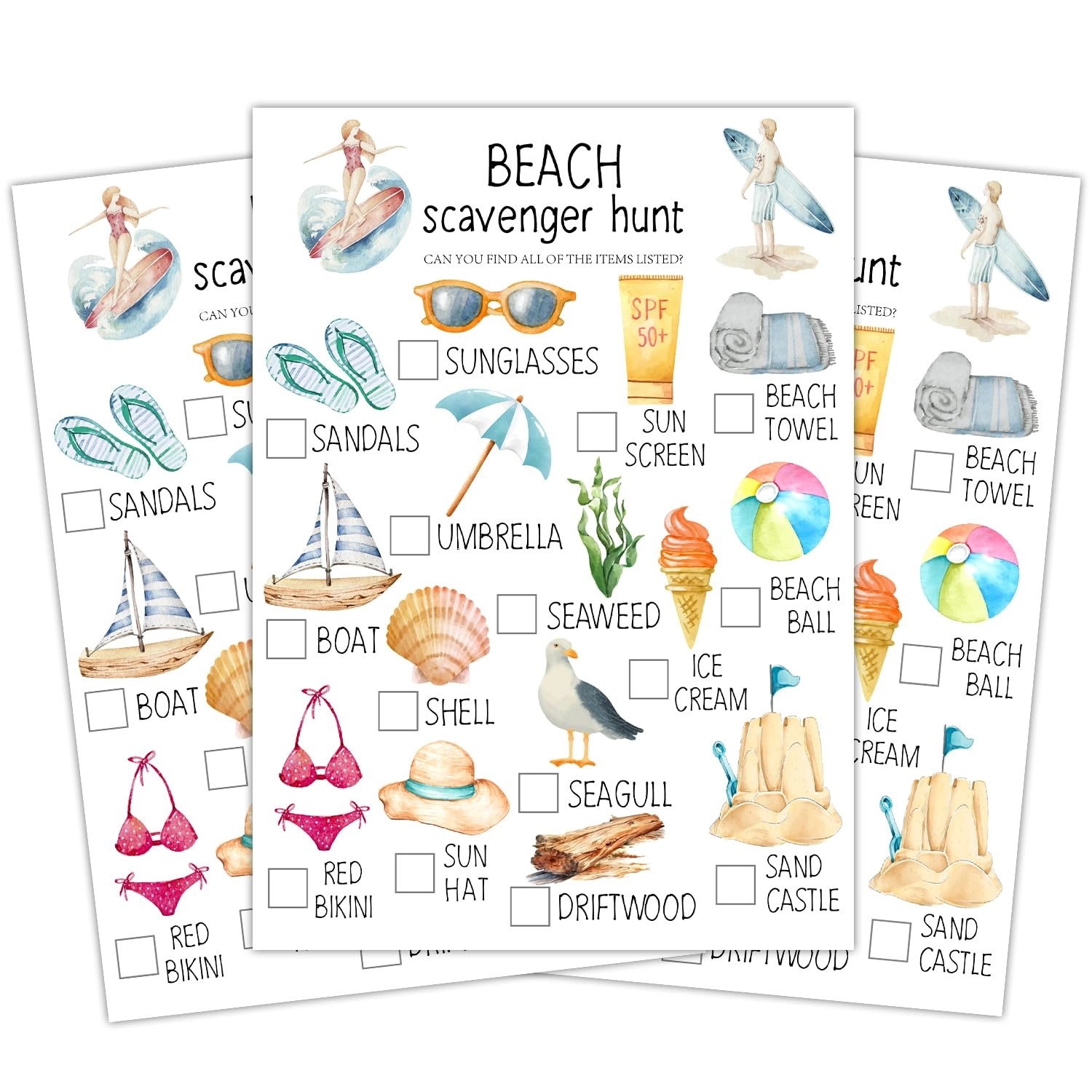 ltazhyi Beach Scavenger Hunt Cards - 15 years and up 30 Pcs