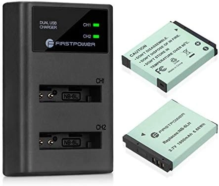FirstPower NB-6LH NB-6L + Dual USB Charger - 1800mAh * 2